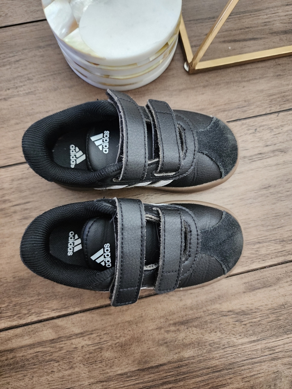 adidas Kids Black Velcro Athletic Sneakers with Gum Sole